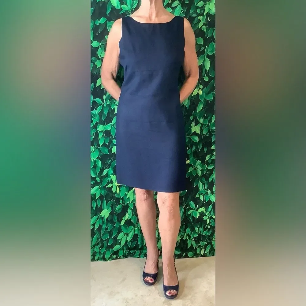 💼 LOFT Navy Silk Shift Dress – Boatneck, Sleeveless, Lined – Size 8